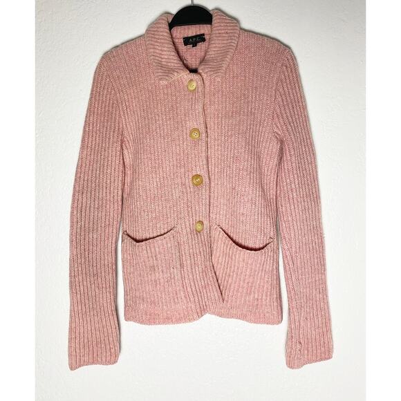 A.P.C. Women's Button Front Heavy Knit Cardigan Sweater Pockets Dusty Pink NWOT - Picture 1 of 8